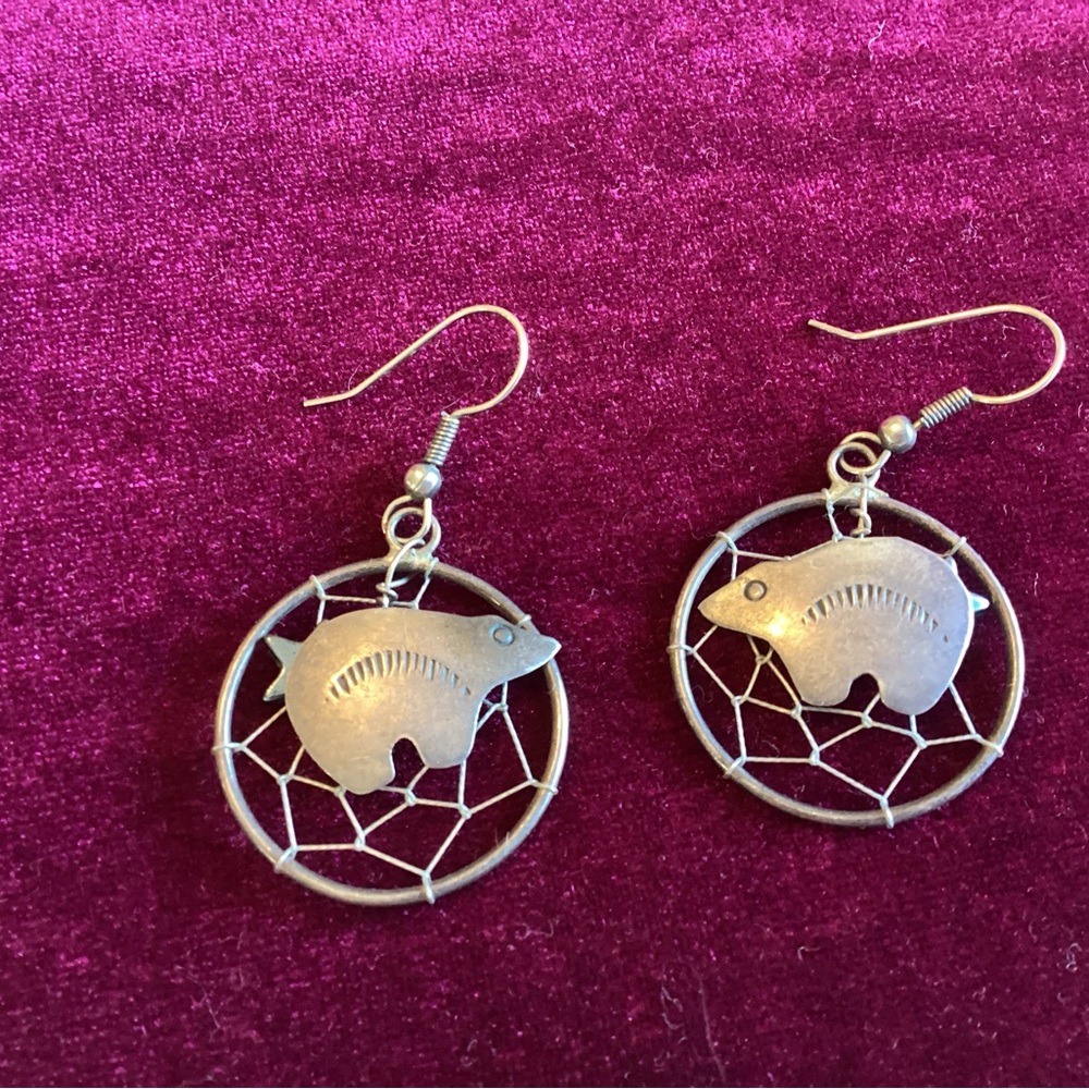 Vintage Bear Silver Earrings Native American